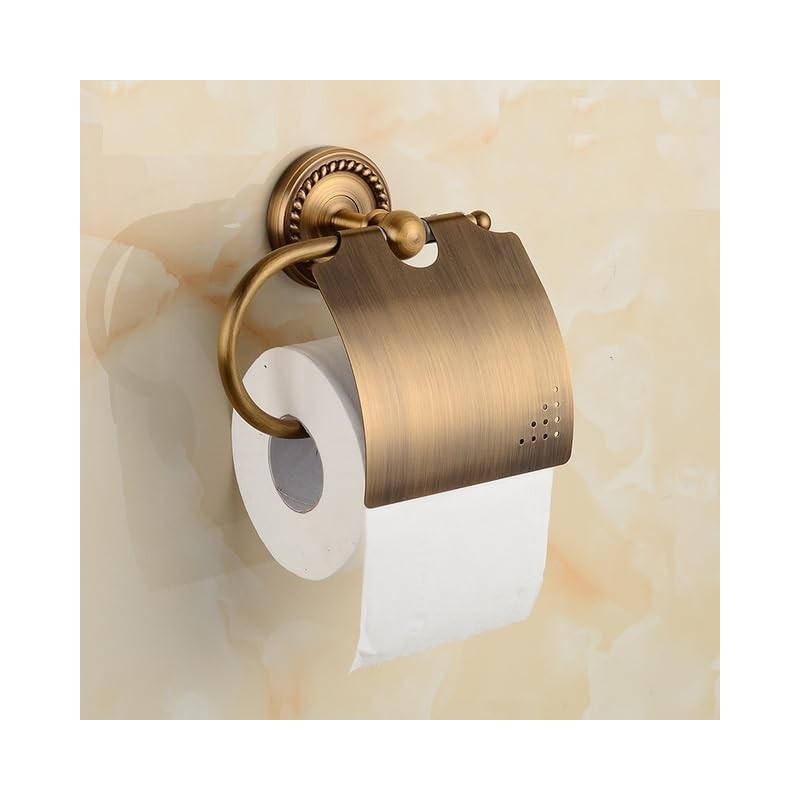 YWHWLX トイレットペーパーホルダー 真鍮製 紙巻器 カバー付き 壁掛け おしゃれ アンティーク風 バスルーム装飾
