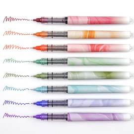 WRITECH WRITECH Liquid Ink Rollerball Pens: Multi Colored 0.5mm Extra Fine Point Tip Rolling Roller Ball Pen 8ct Assorted Colors for Journaling Smooth Writing Note Taking No Bleed & Smudge & Smear