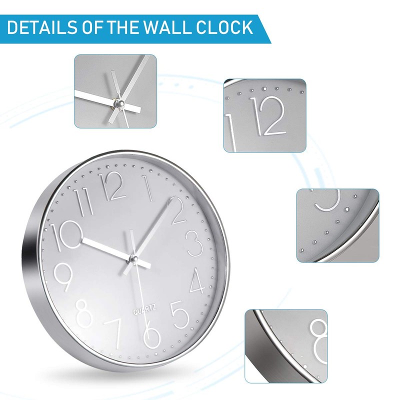 Delgeo Premium Silver Wall Clock, Wall Decoration, Modern Silent Wall