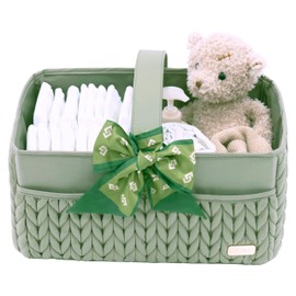 LUKJOJO Luxurious Baby Diaper Caddy, Nursery Storage Basket for Newborn Essentials, Travel Baby Basket for Diapers Baby Wipes, Organizer Tote Bag Storage Bin, Baby Shower Gifts(Sage Green)
