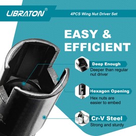 Libraton Wing Nut Driver 4PCS, Wing Nut Driver Bit, 1/4” Hex Shank Wing Nut Driver Set 9mm 12mm 15mm 18mm, Nut Driver Set with EVA storage for Hook Bolt Installation, Wire Twisting