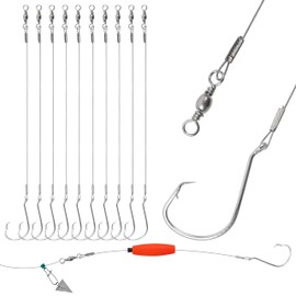 Pack of 20 Fishing Hooks Rigs Circle Fishing Hooks with Leader Wire Pre-Rigged Stainless Steel Fishing Hooks Circle Hooks Rigs Catfish Rig Fishing Hooks for Saltwater Freshwater Catfish Zander Salmon