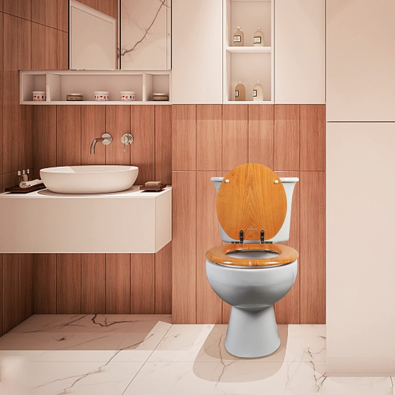 Angel Shield Durable Wood Veneer Natural Toilet Seat Metal Hinged