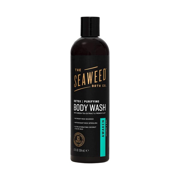 The Seaweed Bath Co. Purifying Detox Body Wash, Awaken Scent (Rosemary and Mint), Natural Organic Seaweed, Vegan, Paraben Free, 12 oz.
