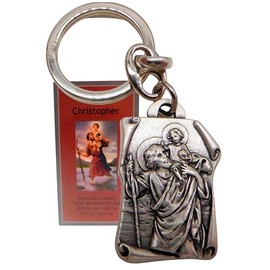 Westmon Works St Christopher Keychain Catholic Saint of Travel Embossed Metal Key Ring with Holy Card Set