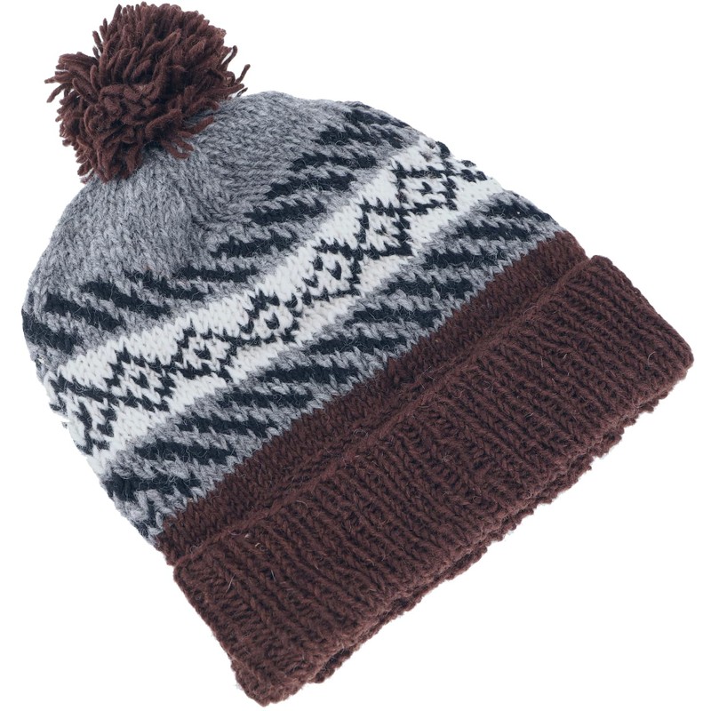 GURU SHOP Bobble Hat from Nepal, Virgin Wool Hat, Winter