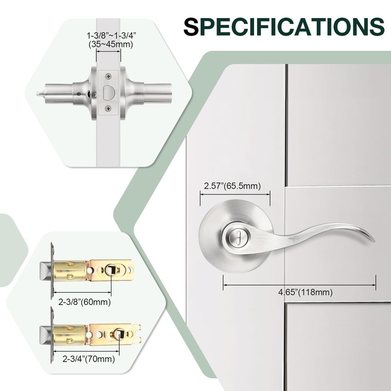 GOBEKOR 4 Pack Privacy Door Levers Brushed Nickel Privacy Door