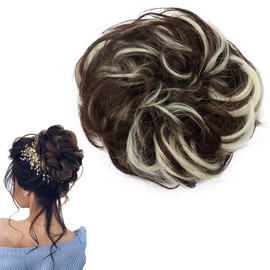 prinfantasy Hair for Women Updo Hair Chignons Synthetic Ponytail Bun Extensions Hair Extensions Light Brown to Ash Blonde, FQ025