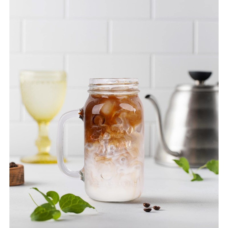 ANOTION Mason Jar with Lid and Straw, 24 oz Regular