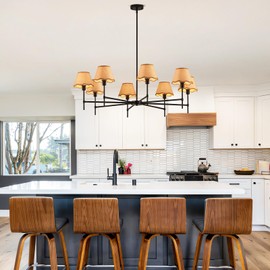 Tunkayli 43.3” Large Rattan Chandelier 8-Light Hand-Woven Boho Wicker Chandeliers Farmhouse Vintage Black Light Fixture for Dining Room, Living Room, Kitchen, Entryway, Foyer, Lobby, E12