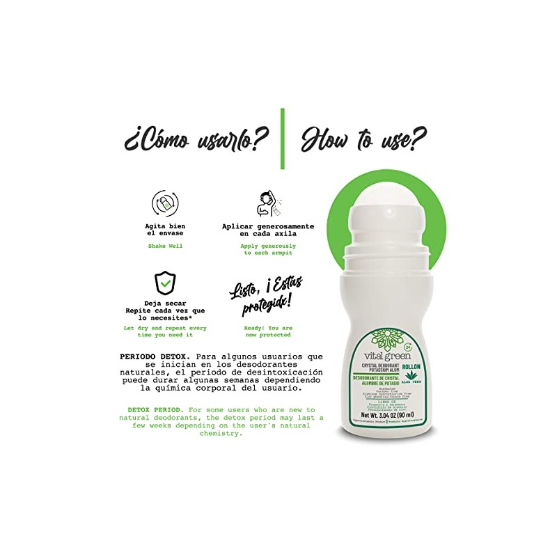 Desodorante Piedra Natural Aloe Vera Roll On 90ml Sin Color