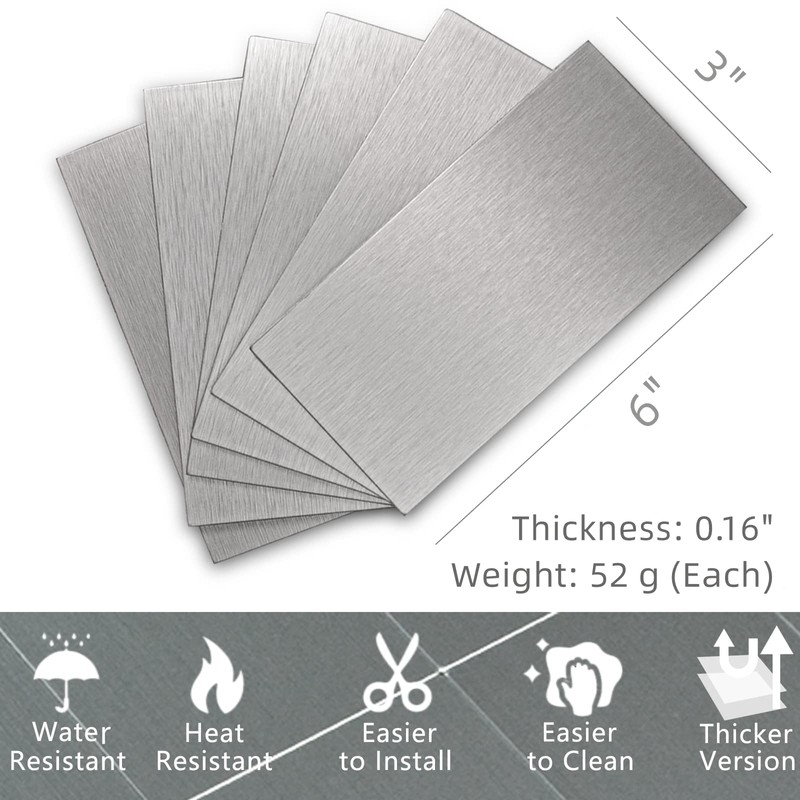 40-Pack 3"x6" Brushed Silver Aluminum Peel and Stick Tile Backsplash