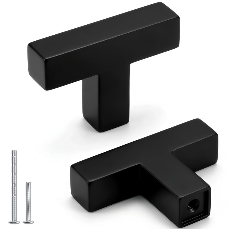 Goldenwarm 5 Pack Black Square T Bar Single Hole Knobs