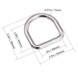 COOHC Metal D Rings 2 Inch Inner Welded Heavy Duty Seamless Molded Solid Buckles Ring (Silver 6 Pack)
