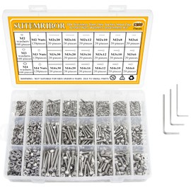 304 Stainless Steel Screws Nuts and Washers 1200PCS, Sutemribor M2 M3 M4 Hex Socket Head Cap Bolts Screws Nuts Washers Assortment Kit with Hex Wrenches