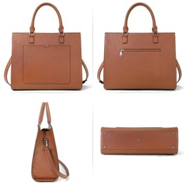 BROMEN Womens Briefcase Leather 15.6 inch Laptop Shoulder Bag Business Tote Handbag Brown
