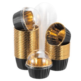 sourcing map 50 Pcs Single-Sided Aluminum Foil Cupcake Liners with Lids, Greaseproof Muffins Baking Cupcakes for Wedding Birthday Party Decoration, Black (Round)