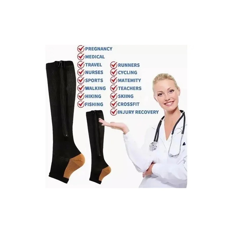 2pares Calcetas Compresión Medias Calcetines Cierre Zip Sox