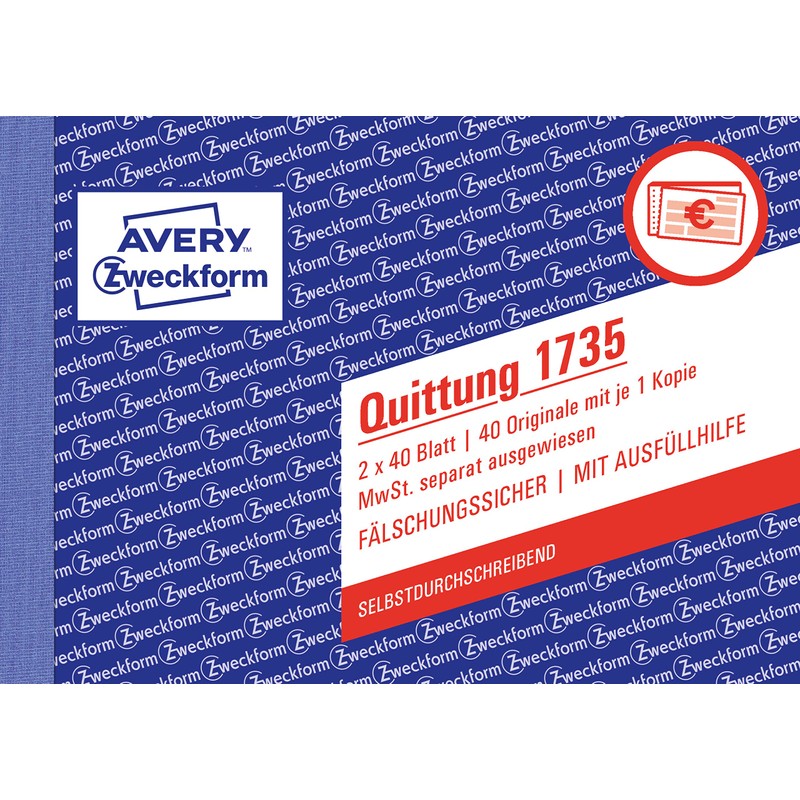 AVERY Zweckform 1735-10 Receipt Pad (A6 landscape, 2 x 40