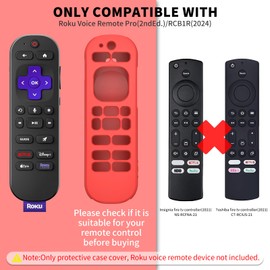 [2 Pcs] Silicone Remote Case Cover for Roku Voice Remote Pro (2nd Ed.), Anti Slip Shockproof Remote Protective Sleeve for RCB1R(2024), Remote Protective Cover Case with Lanyard (Red+Glow Green)