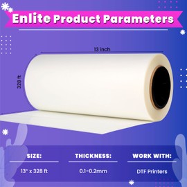 Enlite DTF Transfer Film Rolls 13" x 328 ft - Premium A3+ DTF Film Rolls, Direct to Film Transfer Film for T-Shirt Textiles with One Side Aqueous Coating, High Ink Receptivity and Stability