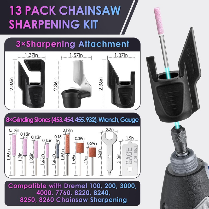Dreyoo 13 Pieces Chainsaw Sharpening Kit Compatible with Dremel Chainsaw