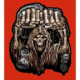 GRIM REAPER SKULL FIST EMBROIDERED IRON ON MC 12 INCH BIKER PATCH