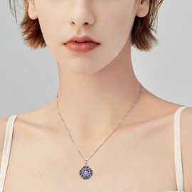 PEIMKO Vintage Amethyst Pendant Necklace 925 Sterling Silver Natural Amethyst Chains Bohemian Jewelry for Women, Sterling Silver, Amethyst