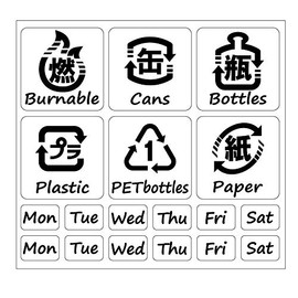 nc-smile Garbage Seal Sticker Resource Sorting Recycled Water Resistant Laminated Trash Can Dust Box Kitchen with Day of the Week Sticker (White, Handwritten Letters)