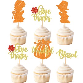 Keaziu - Paquete de 25 adornos para magdalenas de Acción de Gracias para decoración de pasteles de Acción de Gracias, fiesta de cumpleaños, suministros de cena agradecida