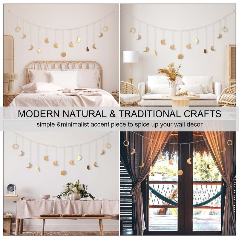 Moon Phase Wall Decor with LED String Light, 13 Gold