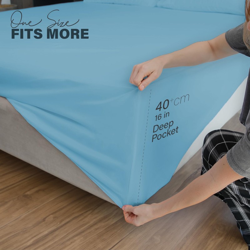 ACRALI HOME Double Fitted Sheet 40cm/16in Deep Fitted Sheets Double