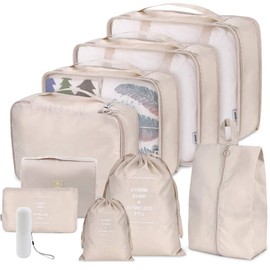 Packing Cubes for Suitcase, Toifucos 10pcs/set Travel Packing Cubes Travel Luggage Packing Organizers Waterproof Travel Compression Suitcase Bag Travel Essential Bag (Beige)