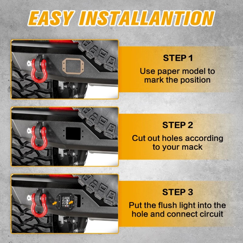 yeego_offroad Pair LED Work Lights Flush Mount Flood Cube Pods