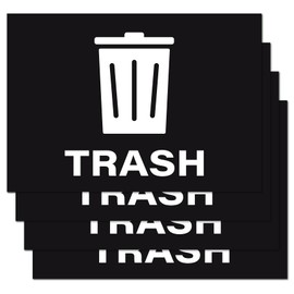 Trash Stickers, Self Adhesive Weatherproof Vinyl Stickers, Black, 7" x 10" (Pack of 4)
