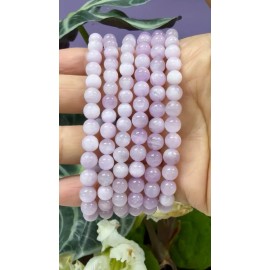 kaylernyc Wholesale 6 Pcs Natural Kunzite 6mm  7.5” Crystal Bracelet Healing Energy