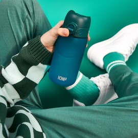 Ion8 Small Water Bottle, 350 ml/12 oz, Leak Proof, Easy to Open, Secure Lock, Dishwasher Safe, BPA Free, Carry Handle, Hygienic Flip Cover, Easy Clean, Odor Free, Carbon Neutral, Aqua Blue