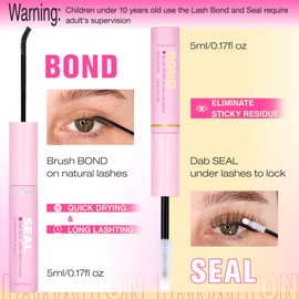 Eyelash Glue and Lash Bond and Seal Waterproof, Long-Lasting Non-Irritating Sleep-Proof 2-in-1 Bond and Seal for Eyelash Extensions and Clusters DIY at Home