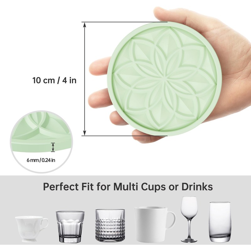 HFHOME Silicone Coasters Set for Drinks - 6 Pack With