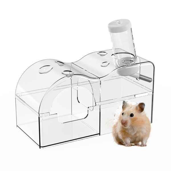 Hamster Multifunctional Hideout House,3 in 1 Feeder,Water Bottle,Sand Bath Box,Removable