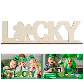Wooden Lucky Ornaments to Paint DIY Blank Table Sign with Base 3Pack 7 inches, Shamrock Wood St. Patrick’s Day Irish Farmhouse Table Centerpiece Decor Tiered Tray Decor