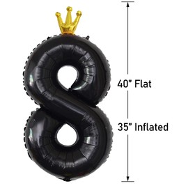 T-Antrix Number 8 Balloons - Large, 40 Inch |8 18 80 Birthday Balloons for Men Boys |Giant Kids Party Balloons | 8th Birthday Decorations | Number 8 Balloons for Birthdays, Black