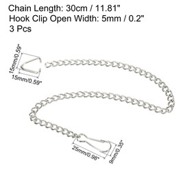 sourcing map Toilet Flappers Chain, 30cm Toilet Handle Lever Lift Flush Replacement Oval Link, 304 Stainless Steel Pack of 3