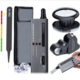 High Accuracy Diamond Tester Jewelry Diamond Detector Gem Diamond Tester Pen 30X 60X Illuminated Jewelry Eye Loupe Mini Led Foldable Magnifying Jewelry Distinguish Tool and Tweezers