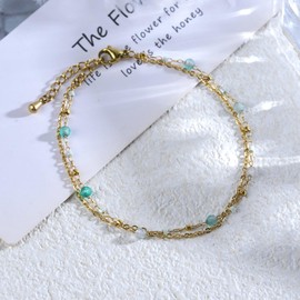 TaYolnFaSo Green Fluorite Beads Bracelet for Women Dainty Stackable Layered Bracelet Gold Green Fluorite Jewelry Mother's Day Gift for Mother