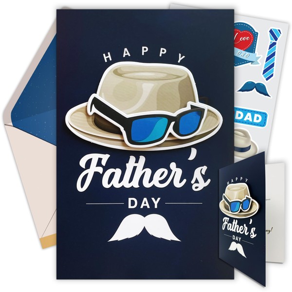 Decorably Happy Fathers Day Card Set with Hat & Sunglasses