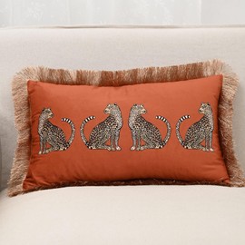 Huierxun Decorative Fall Orange Velvet Soft Throw Pillow Covers with Tassels 12x20 Inch Leopard Print Pillow Covers Modern Farmhouse Fall Home Decor for Sofa Living Room Couch Bed (Orange,12"x20")