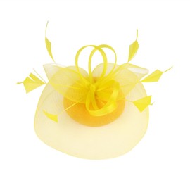 BUDUBIBI Fascinator Hat for Women, Mesh Veil Flower Feather Headband Clip Butterfly Bow Derby Hat for Bridal Wedding Tea Party, Yellow