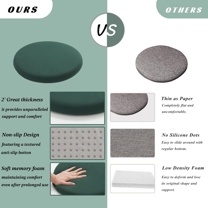 Yaspetala Dark Green 15 Inch 2 Pack Round Memory Foam