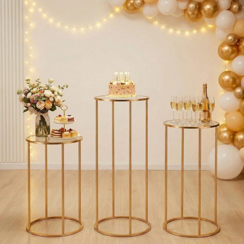 OIHYA 3PCS Cylinder Stands for Parties, Gold Metal Plant Cylinder